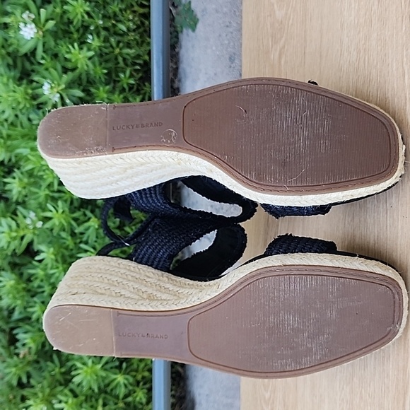 Lucky Brand Minjah Espadrille Jute-Wrapped Wedge Sandal Latte Black Platforms 11 - Picture 9 of 11